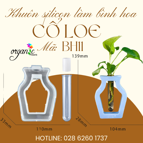 KHUÔN SILICON LÀM THẠCH CAO HÌNH BÌNH HOA CỔ LOE CÁCH ĐIỆU - KÈM ỐNG NHỰA (BH11)