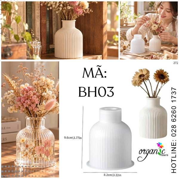 KHUÔN SILICONE LÀM BÌNH HOA GÂN SỌC (BH03)