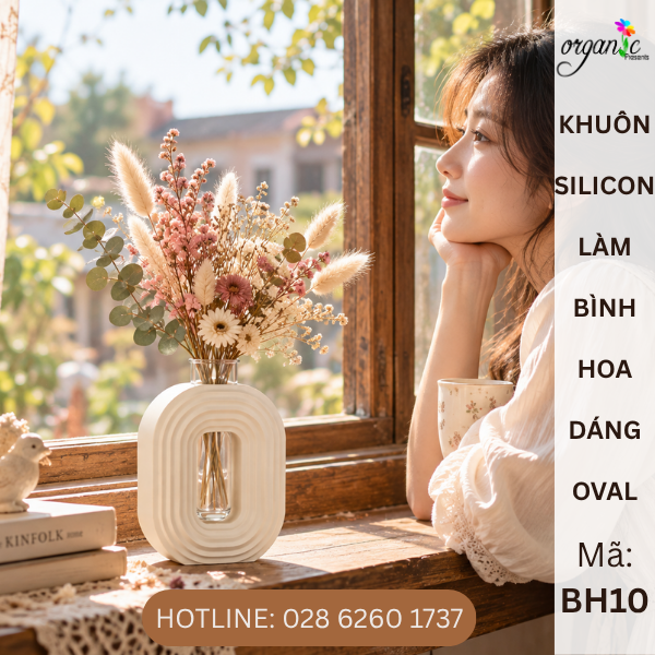 KHUÔN SILICON LÀM BÌNH HOA OVAL GÂN NỔI - KÈM ỐNG NHỰA (BH10)