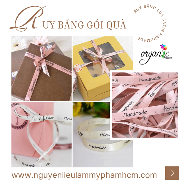 RUY BĂNG LỤA SATIN IN CHỮ HANDMADE LÀM ĐỒ THỦ CÔNG