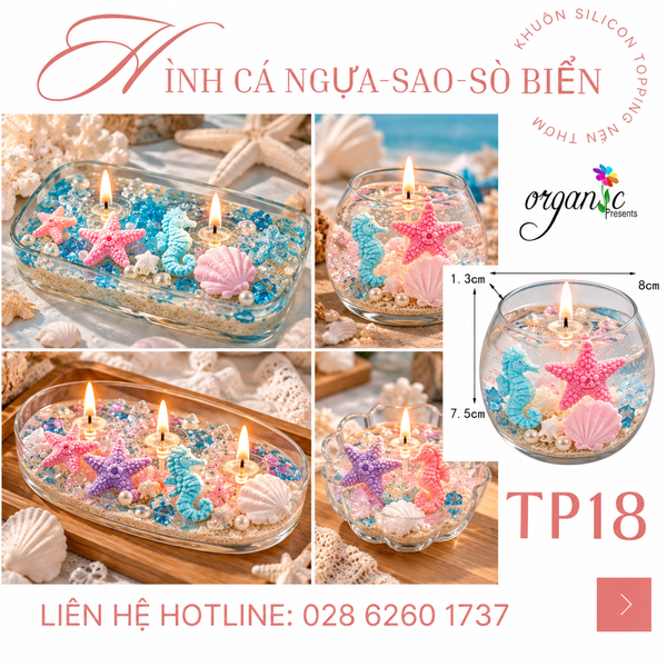 KHUÔN SILICON TOPPING HÌNH CÁ NGỰA, SAO BIỂN VÀ SÒ BIỂN (TP18)