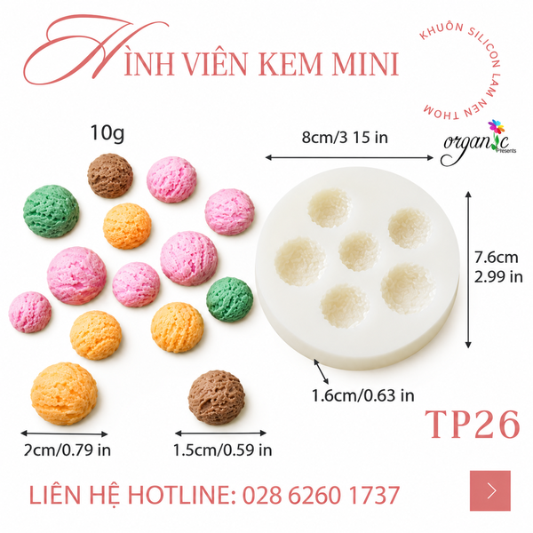 KHUÔN SILICON TOPPING HÌNH VIÊN KEM MINI (TP 26)