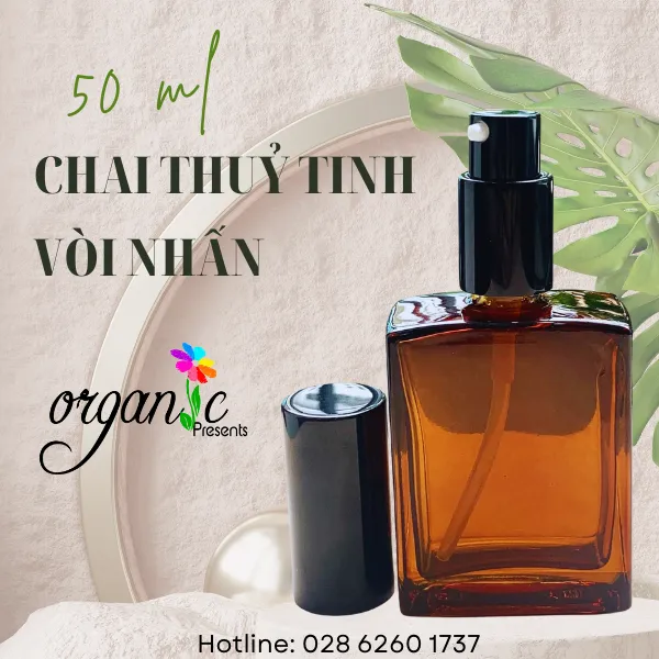 CHAI THỦY TINH KHỐI TRỤ 50 ML (VÒI NHẤN - NÂU)