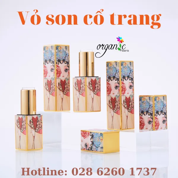 VỎ SON HANDMADE (NAM CHÂM - IN 3D CỔ TRANG HOA ĐỎ)