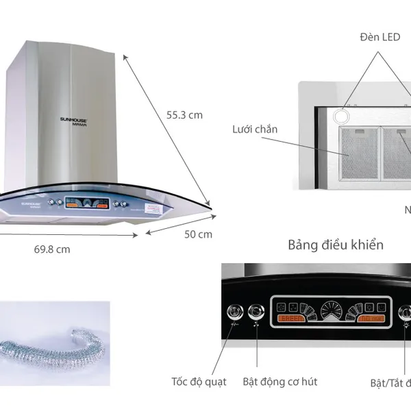 Máy Hút Mùi Bếp Kính Cong SUNHOUSE MAMA MM6707-70