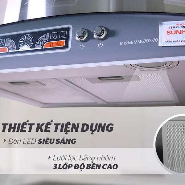 Máy Hút Mùi Bếp Kính Cong SUNHOUSE MAMA MM6707-70