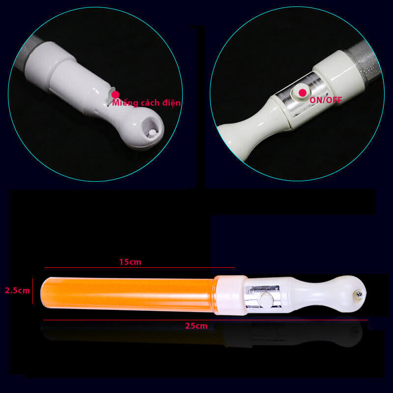 Gậy led cổ vũ kim tuyến cam 25cm Gậy led cổ vũ kim tuyến cam 25cm