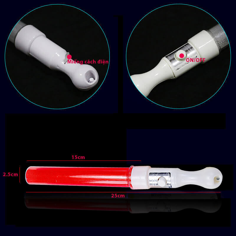 Gậy led cổ vũ kim tuyến đỏ 25cm Gậy led cổ vũ kim tuyến đỏ 25cm