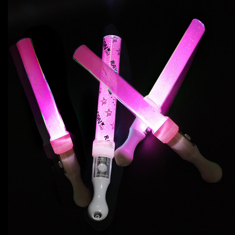 Gậy led cổ vũ kim tuyến hồng 25cm Gậy led cổ vũ kim tuyến hồng 25cm