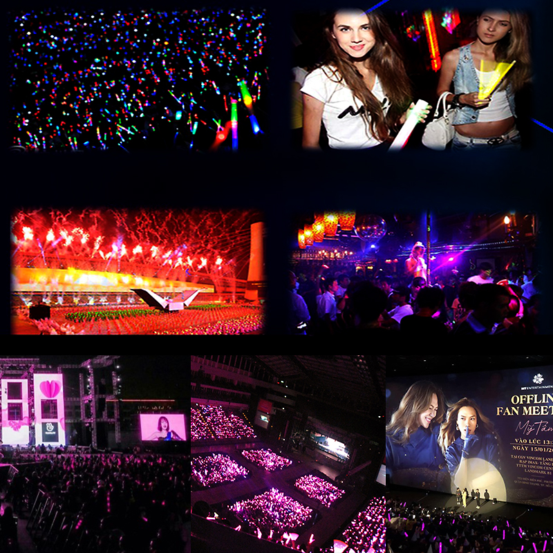 Gậy led cổ vũ kim tuyến hồng 25cm