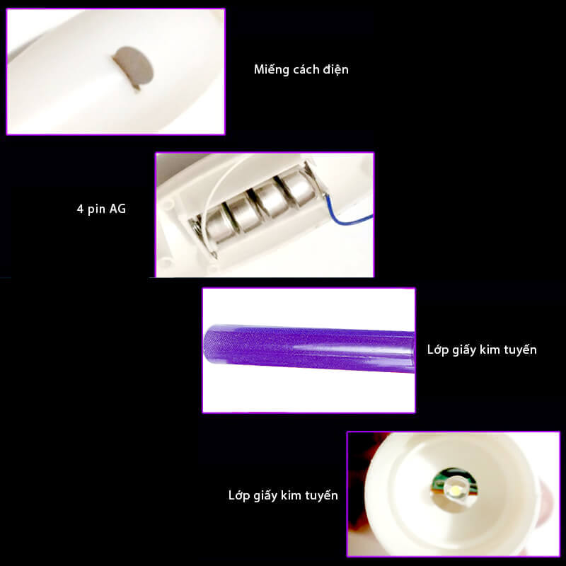 Gậy led cổ vũ kim tuyến tím 25cm Gậy led cổ vũ kim tuyến tím 25cm