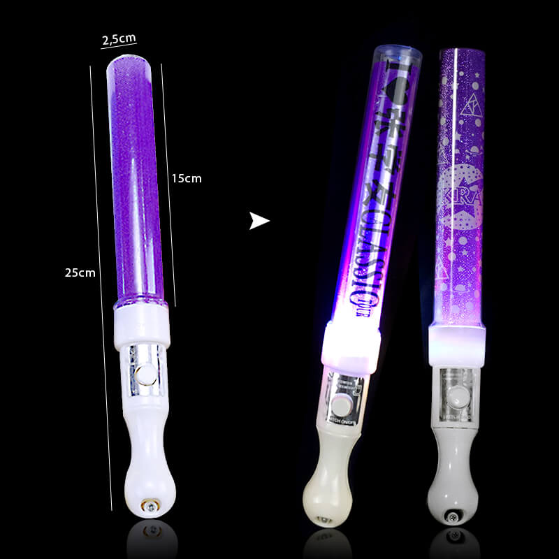 Gậy led cổ vũ kim tuyến tím 25cm Gậy led cổ vũ kim tuyến tím 25cm