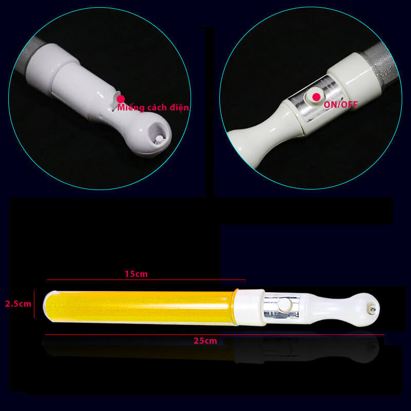 Gậy led cổ vũ kim tuyến vàng 25cm Gậy led cổ vũ kim tuyến vàng 25cm