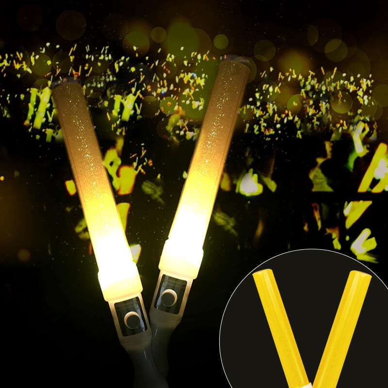 Gậy led cổ vũ kim tuyến vàng 25cm Gậy led cổ vũ kim tuyến vàng 25cm