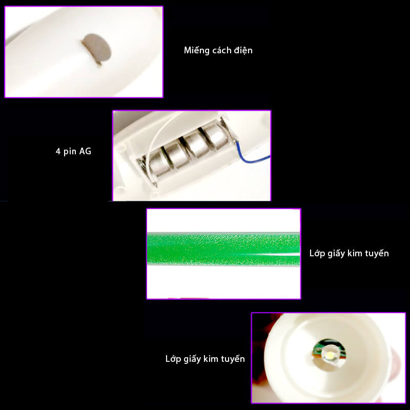 Gậy led cổ vũ kim tuyến xanh lá 25cm Gậy led cổ vũ kim tuyến xanh lá 25cm