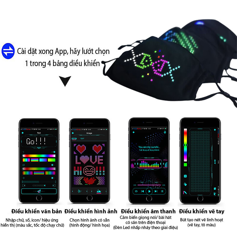 Khẩu trang có đèn led kết nối bluetooth Khẩu trang có đèn led kết nối bluetooth