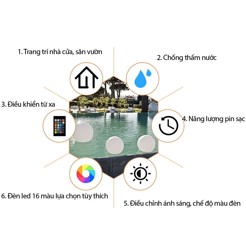 Quả cầu đèn led trang trí chuyển màu có điều khiển từ xa (50cm) Quả cầu đèn led trang trí chuyển màu có điều khiển từ xa (50cm)