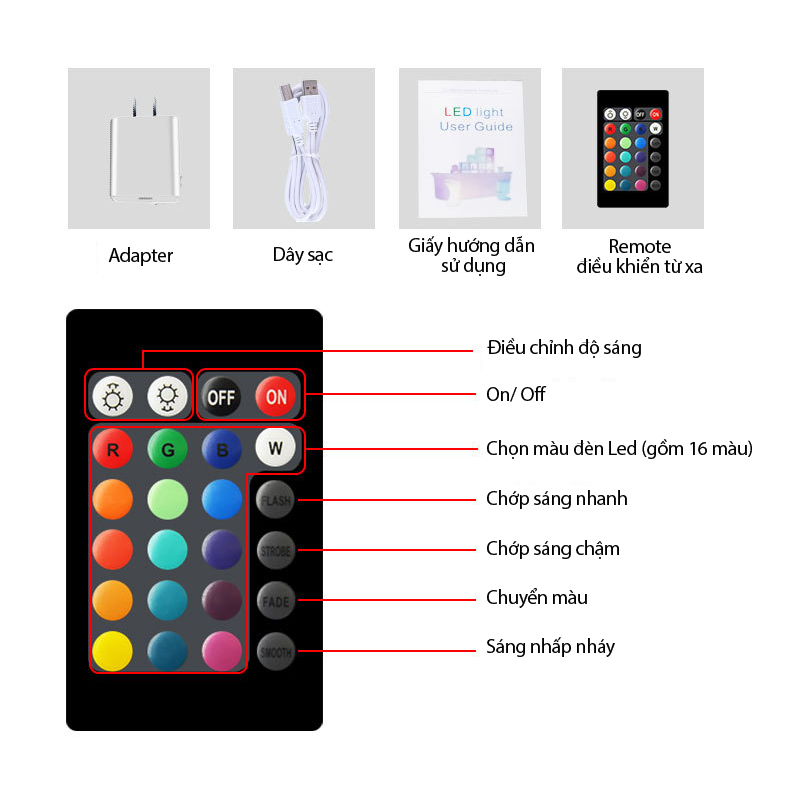 Quả cầu đèn led trang trí chuyển màu có điều khiển từ xa (50cm) Quả cầu đèn led trang trí chuyển màu có điều khiển từ xa (50cm)