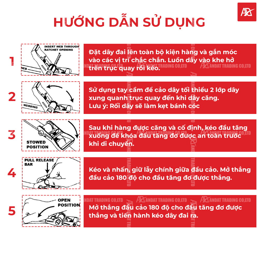 Bảng hướng dẫn sử dụng dây tăng đơ công ty ANDAT Bảng hướng dẫn sử dụng dây tăng đơ công ty ANDAT