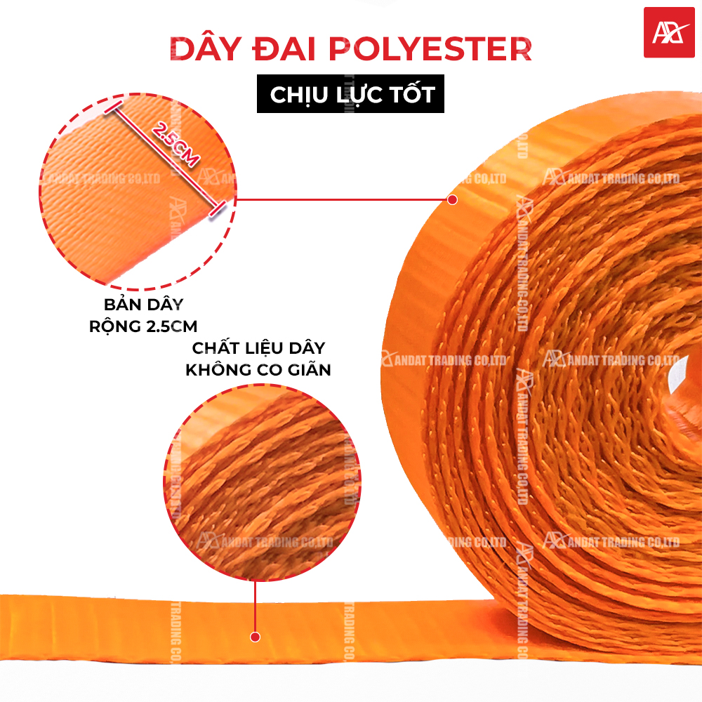 Chất liệu dây đai bản 25mm polyester có thể chịu tải lên đến 800kg Chất liệu dây đai bản 25mm polyester có thể chịu tải lên đến 800kg