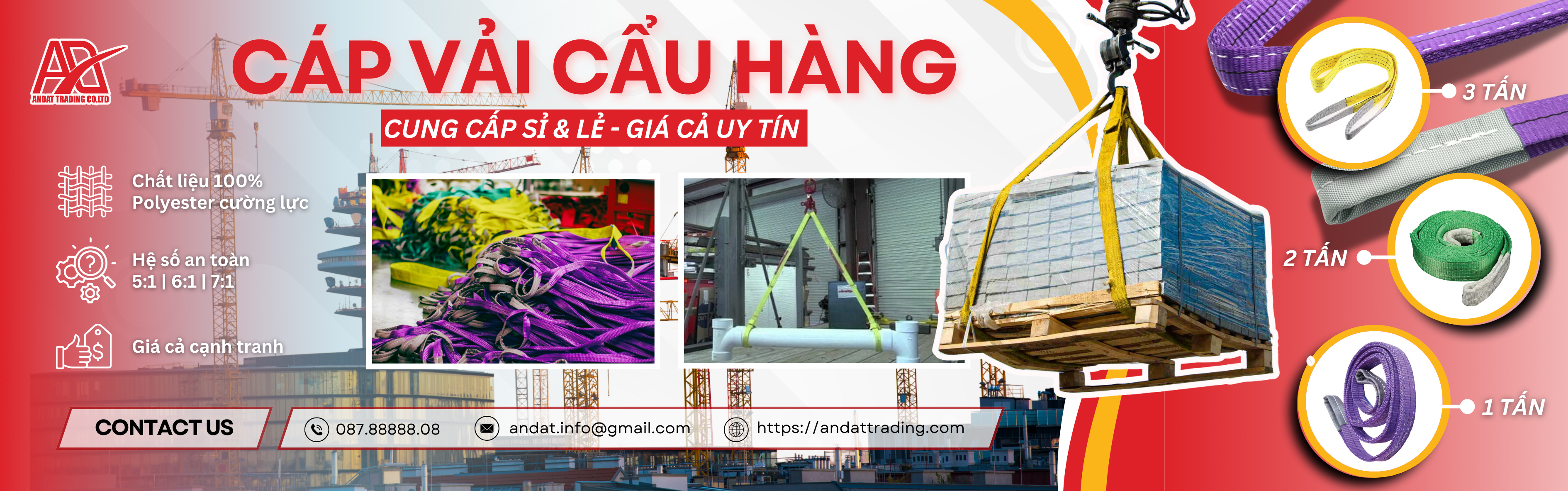 Cung cấp sỉ lẻ dây cáp vải cẩu hàng bản dẹt của công ty andat Cung cấp sỉ lẻ dây cáp vải cẩu hàng bản dẹt của công ty andat