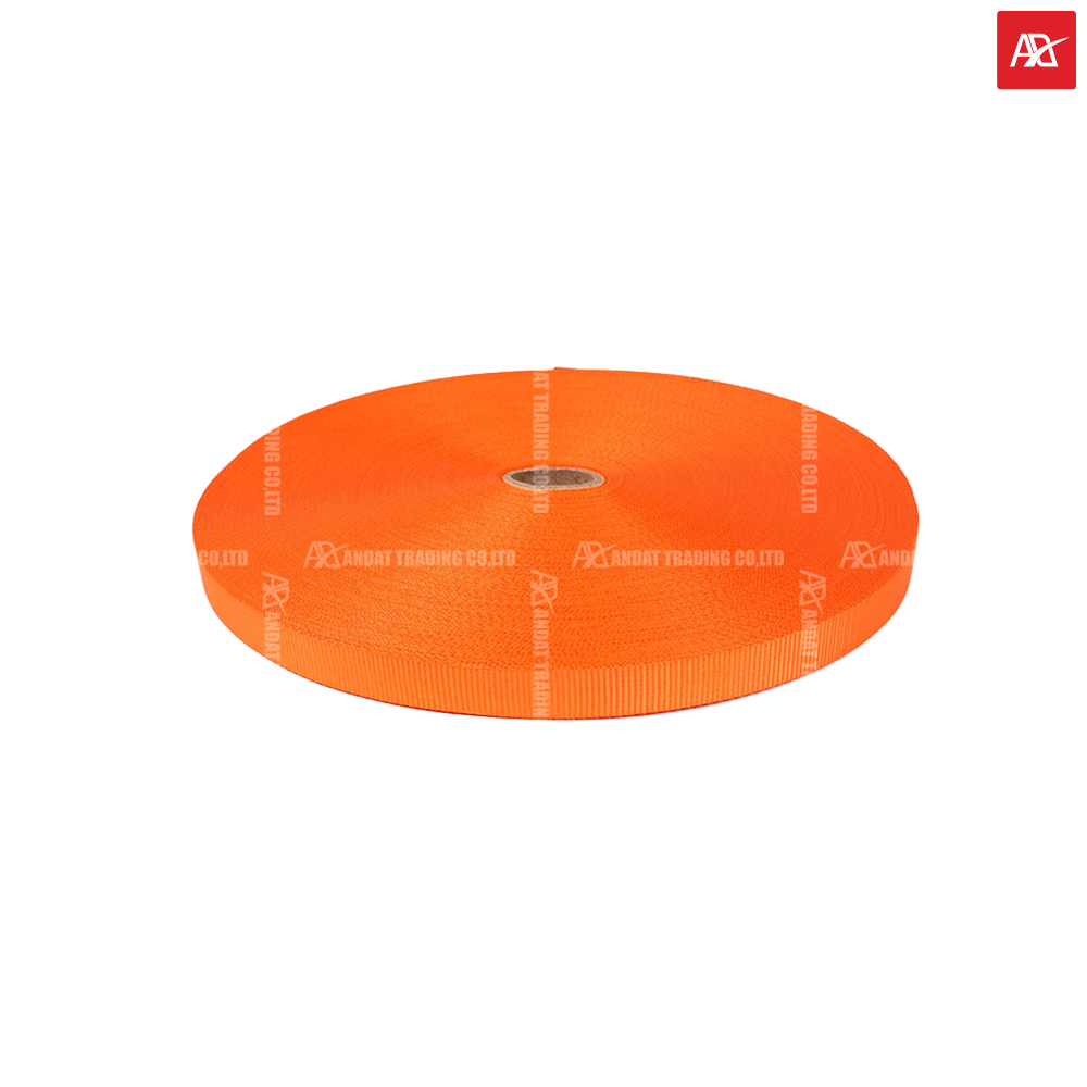 Dây đai dệt Polyester bản 25mm màu cam sáng tải kéo đứt 800kg Dây đai dệt Polyester bản 25mm màu cam sáng tải kéo đứt 800kg