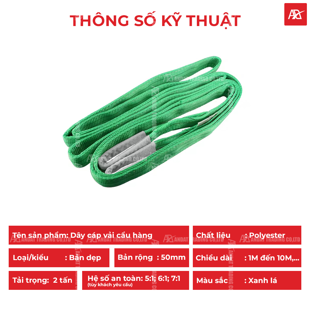 Thông số kỹ thuật của dây cáp vải cẩu hàng 2 tấn Thông số kỹ thuật của dây cáp vải cẩu hàng 2 tấn