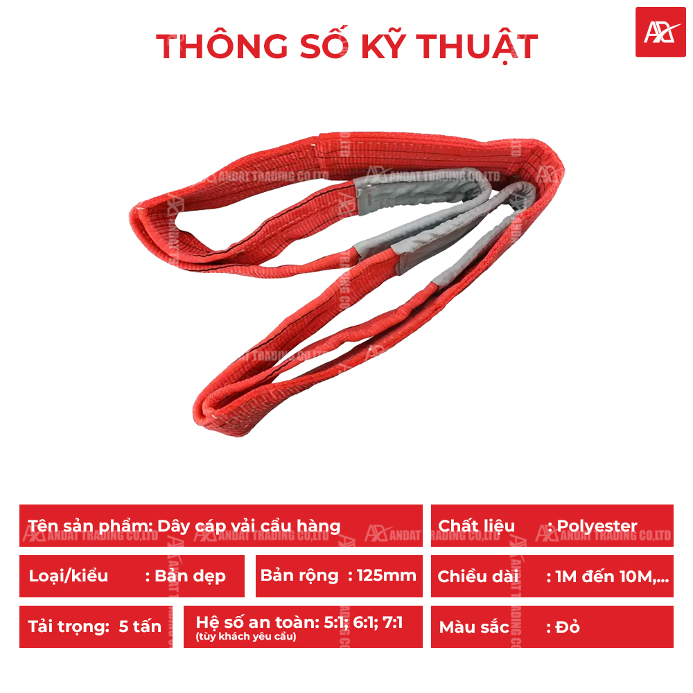 Thông số kỹ thuật của dây cáp vải cẩu hàng 5 tấn Thông số kỹ thuật của dây cáp vải cẩu hàng 5 tấn