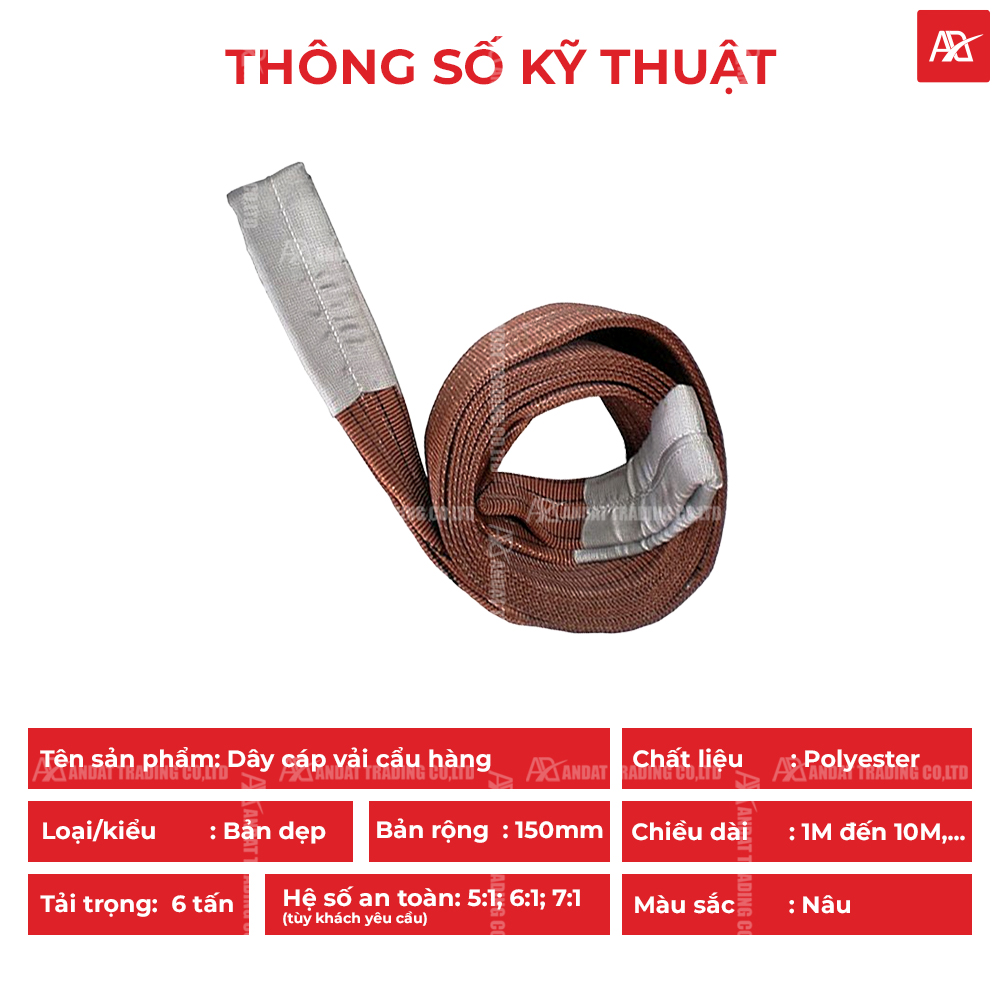 Thông số kỹ thuật của dây cáp vải cẩu hàng 6 tấn Thông số kỹ thuật của dây cáp vải cẩu hàng 6 tấn