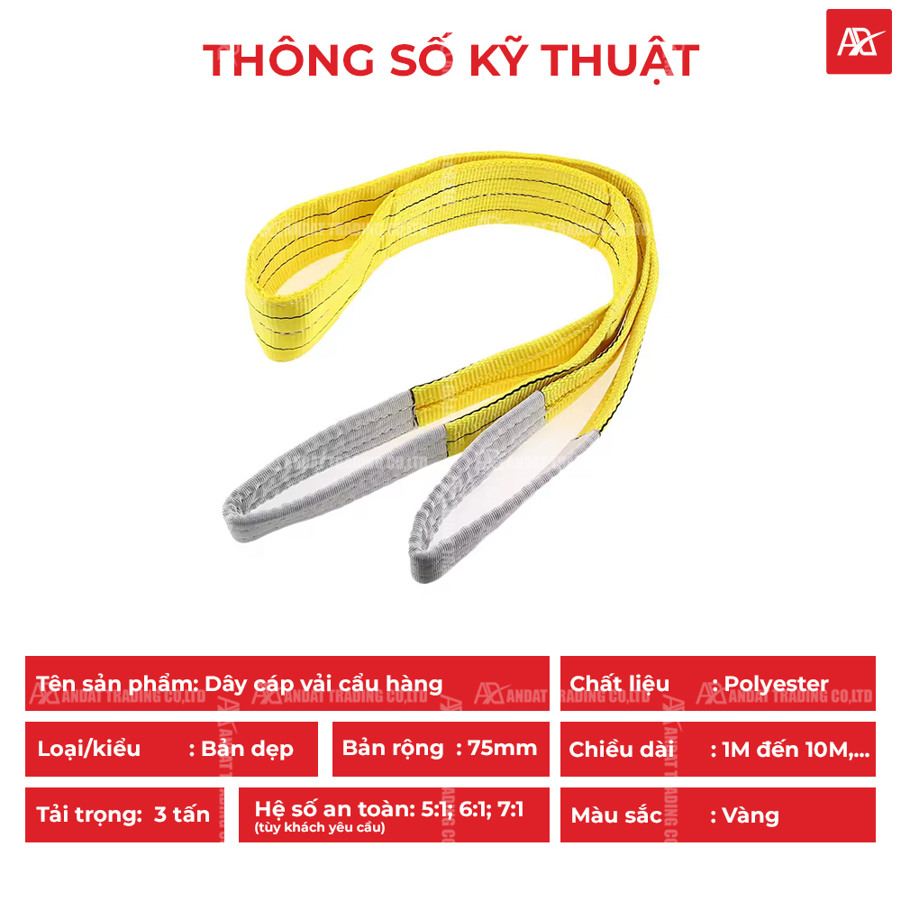 Thông số kỹ thuật dây cáp vải cẩu hàng 3 tấn Thông số kỹ thuật dây cáp vải cẩu hàng 3 tấn