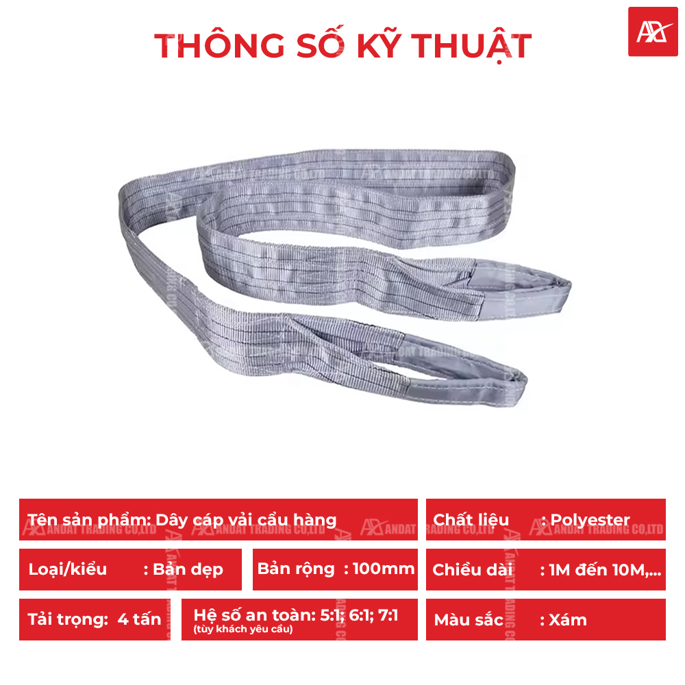 Thông số kỹ thuật dây cáp vải cẩu hàng 4 tấn Thông số kỹ thuật dây cáp vải cẩu hàng 4 tấn