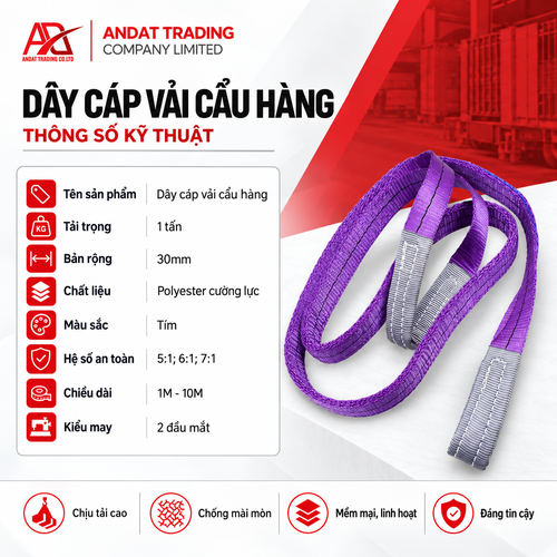 Dây Cáp Vải Cẩu Hàng 1 Tấn