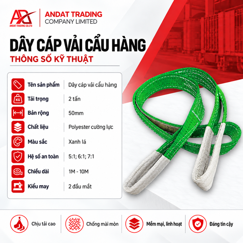 Dây Cáp Vải Cẩu Hàng 2 Tấn 