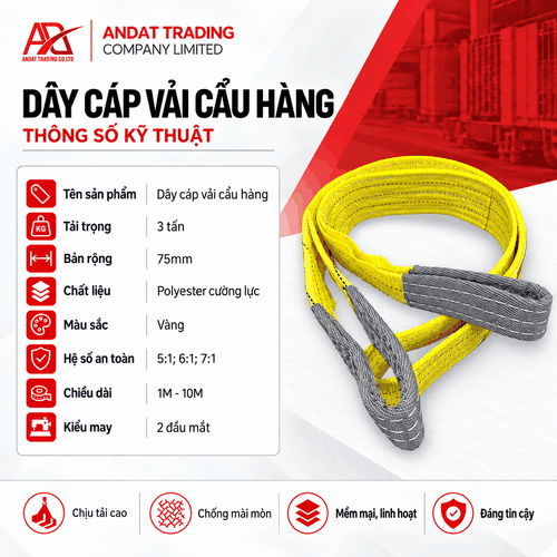Dây Cáp Vải Cẩu Hàng 3 Tấn