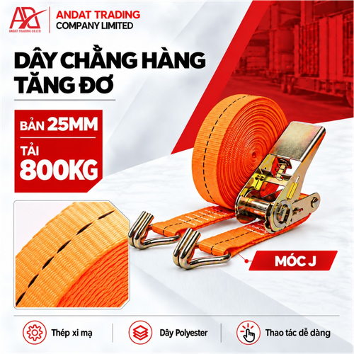 Dây Tăng Đơ Bản 25mm Tải 800kg Móc J