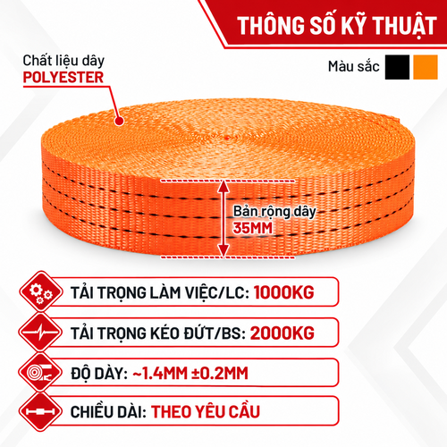 Dây Đai Polyester bản 35mm tải 2 tấn