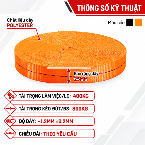Dây Đai Polyester bản 25mm tải 800kg