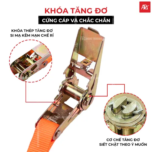 Dây Tăng đơ Bản 25mm Tải 800kg Móc Khóa An Toàn