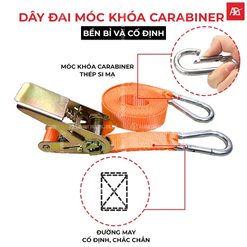 Dây Tăng đơ Bản 25mm Tải 800kg Móc Khóa An Toàn