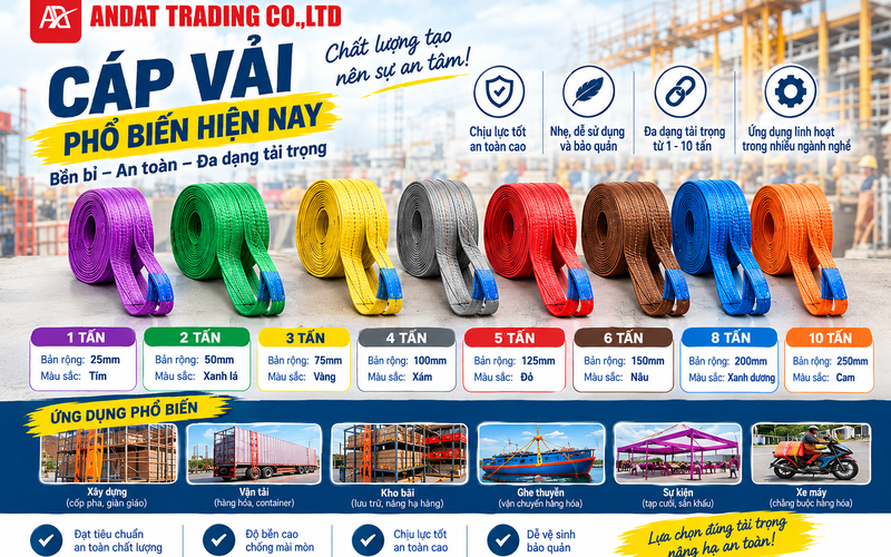 Các Loại Dây Cáp Vải Cẩu Hàng Sử Dụng Phổ Biến Hiện Nay