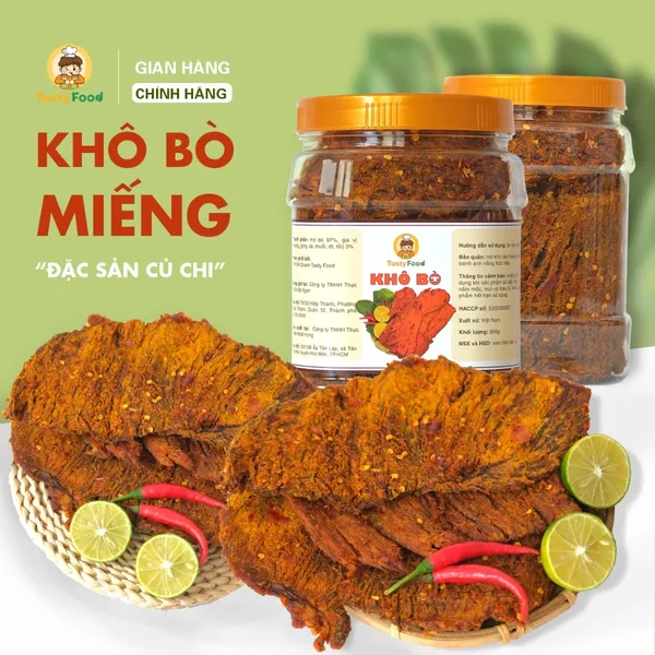 Khô Bò Củ Chi Tasty Food - Miếng Mềm - Hũ 500g/1kg - SP003