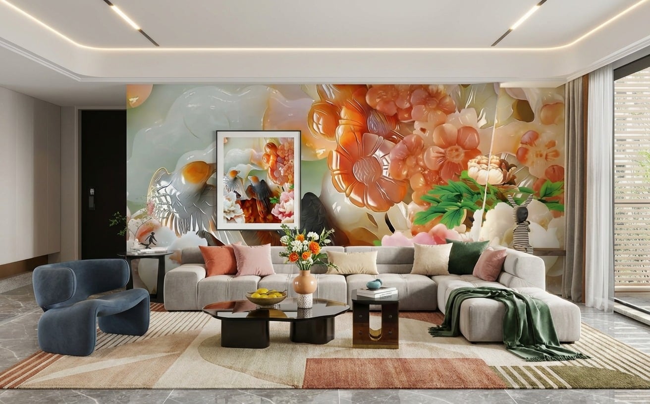 Tranh Ngọc D&aacute;n Tường PTQ-105: Chim H&oacute;t B&ecirc;n Hoa