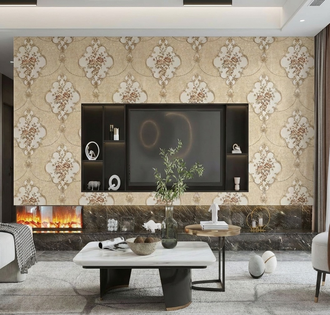 Giấy Dán Tường Màu Nâu Vàng Hoa Văn Cổ Điển Crown Mã C1103 Giấy Dán Tường Màu Nâu Vàng Hoa Văn Cổ Điển Crown Mã C1103