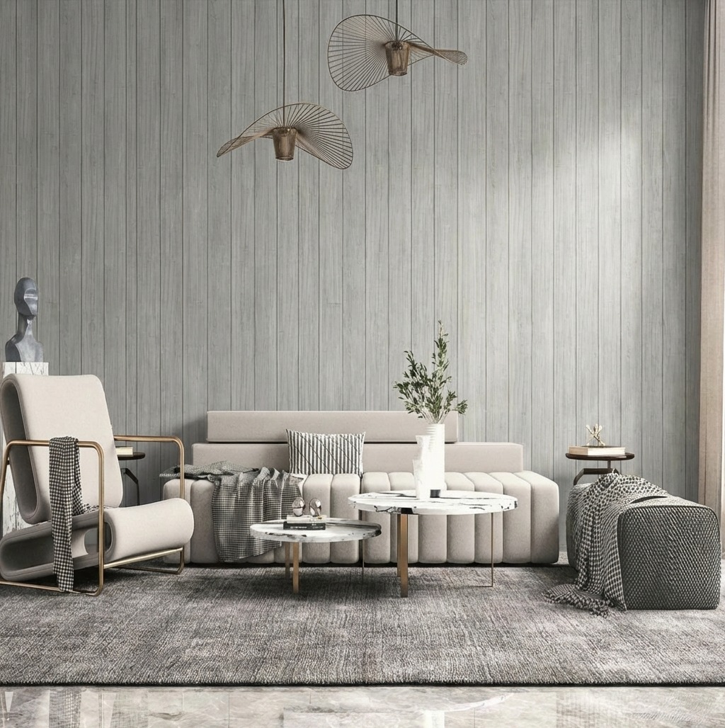 Giấy D&aacute;n Tường Base M&atilde; 3818-2 Giả Gỗ M&agrave;u X&aacute;m Hiện Đại 