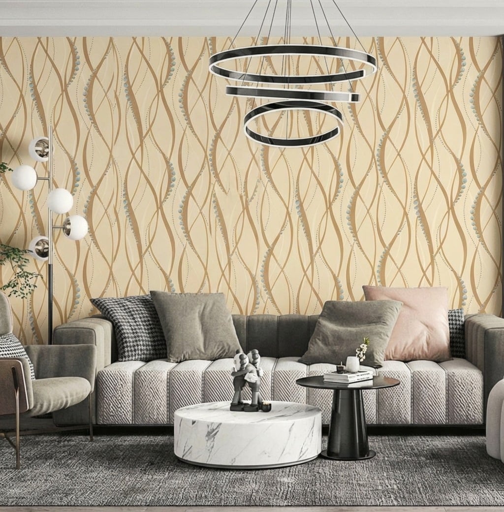 Giấy D&aacute;n Tường Cassia M&atilde; 8676-2 V&agrave;ng C&aacute;t Lượn S&oacute;ng Nhẹ Nh&agrave;ng