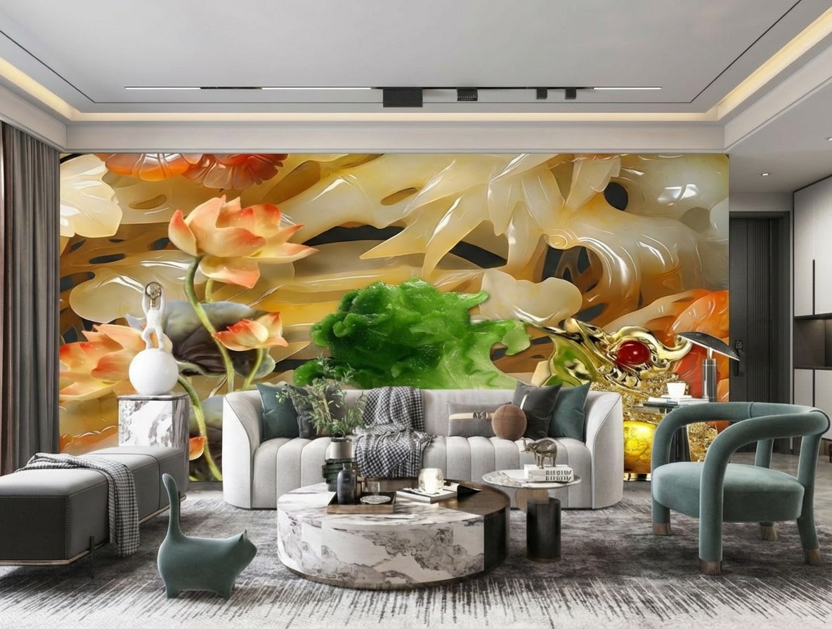 Tranh Ngọc D&aacute;n Tường PTH-003: Rồng V&agrave;ng Ph&uacute; Qu&yacute;