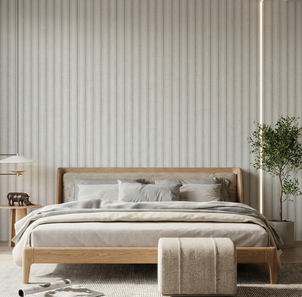 Giấy D&aacute;n Tường Nhật Bản M&atilde; Ba6269 M&agrave;u Kem V&acirc;n Sọc Giả Vải