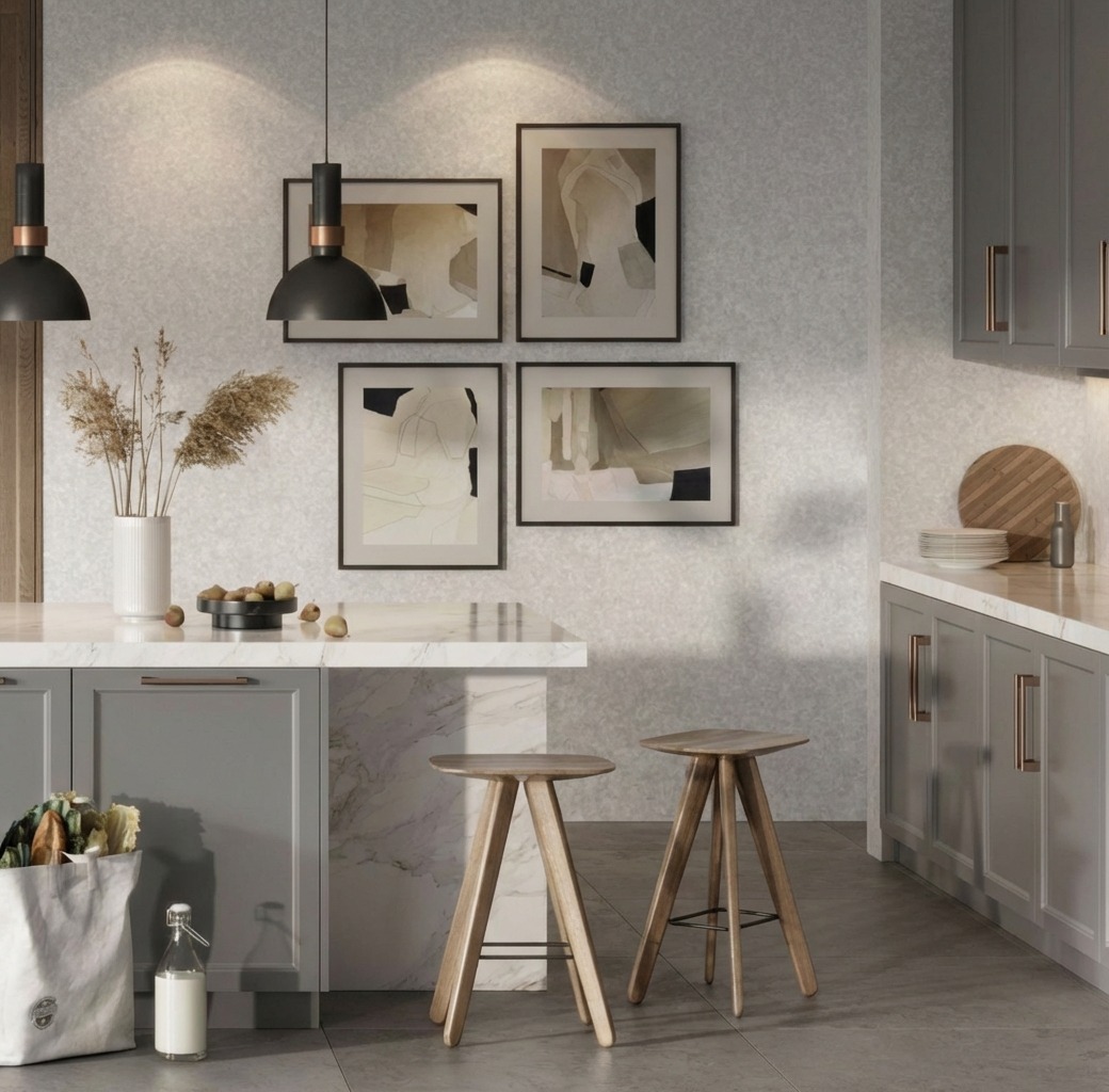 Giấy D&aacute;n Tường Art Deco M&atilde; 8258-3 X&aacute;m Ghi Giả Đ&aacute; Cẩm Thạch Thanh Lịch