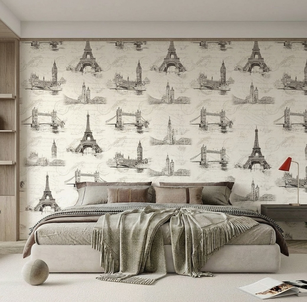 Giấy Dán Tường Art Deco Mã 8253-2 Trắng Mờ Hoài Cổ Châu Âu Giấy Dán Tường Art Deco Mã 8253-2 Trắng Mờ Hoài Cổ Châu Âu