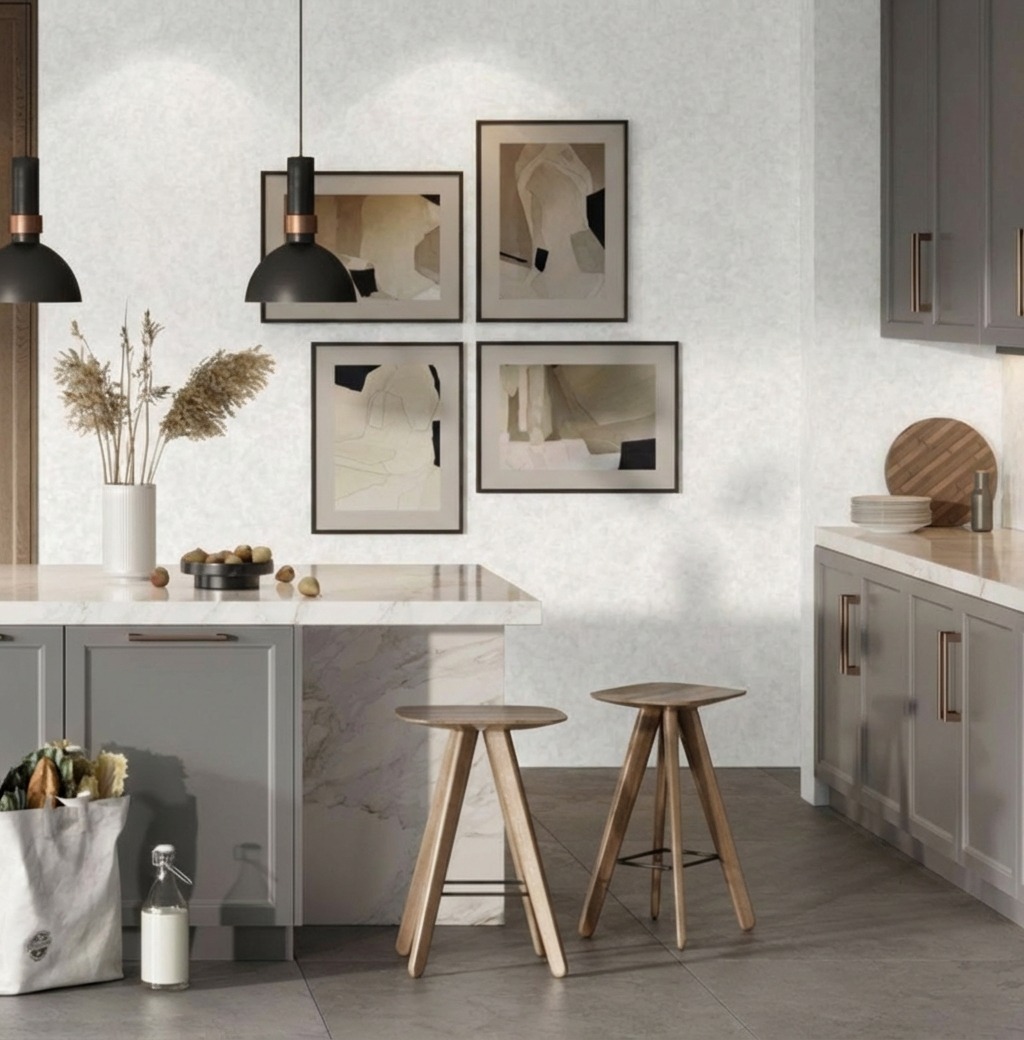 Giấy D&aacute;n Tường Art Deco M&atilde; 8258-1 Trắng Ng&agrave; Giả Đ&aacute; Cẩm Thạch Sang Trọng